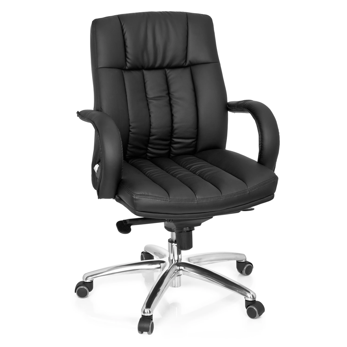 Silla giratoria XXL G 100 negra con tapicería acolchada y base de cinco ruedas de hjh OFFICE – vista de 360° (vista frontal 20°)
