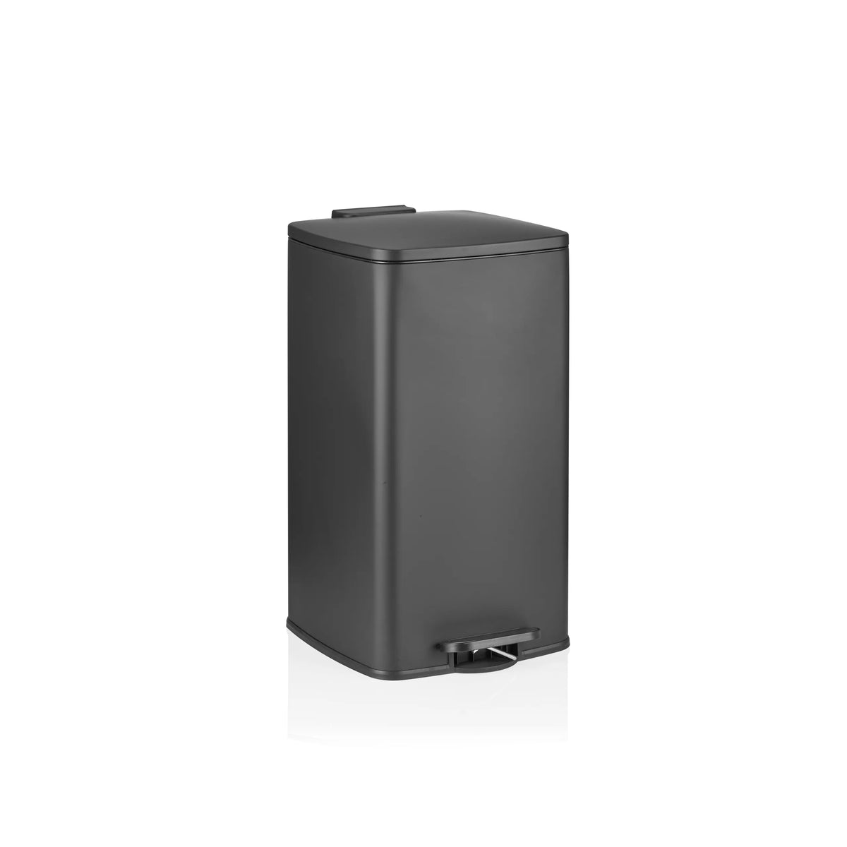 Papelera negra Clean Step 4 con tapa y pedal de hjh OFFICE – vista de 360° (vista frontal en diagonal 30°)