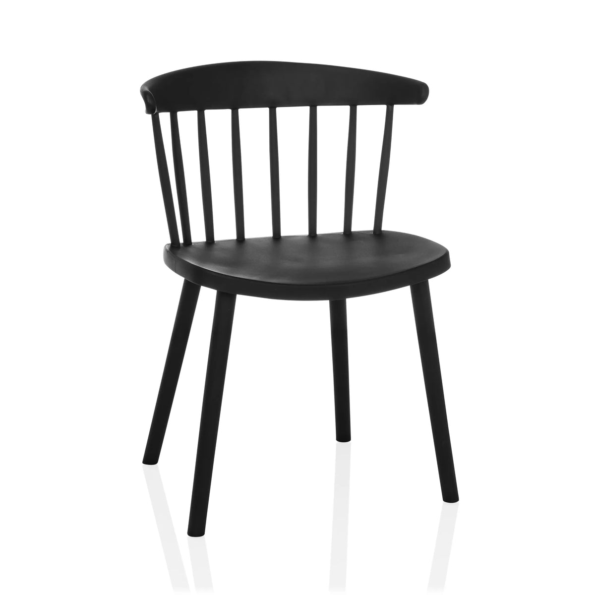 Schwarzer Esszimmerstuhl ARTIFO RIB mit Rückenlehne mit Stäben und vier Beinen von hjh LIVING – 360-Grad-Ansicht (Frontansicht 15°)