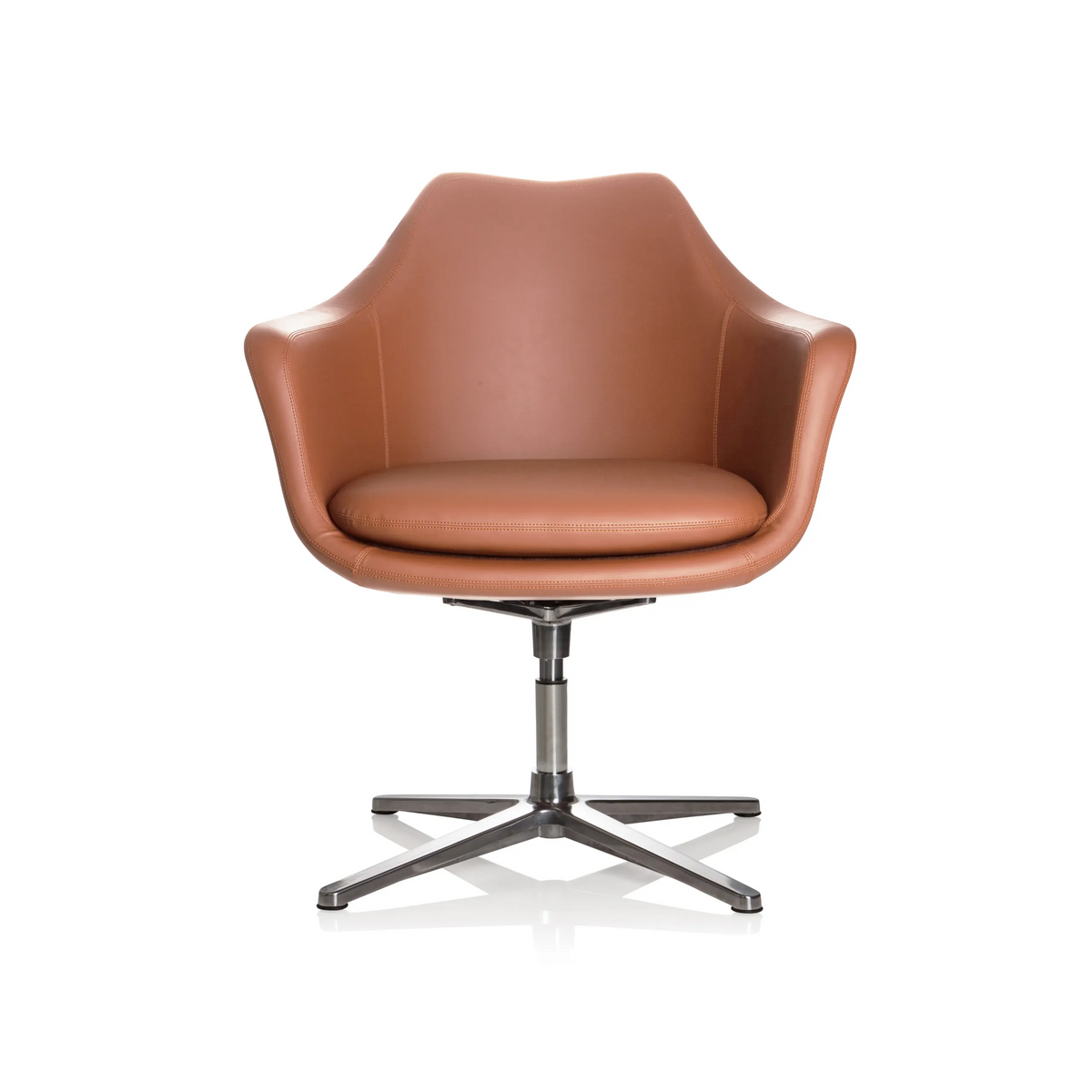 Sillón de diseño ARTEMIA marrón con carcasa curva y base de cuatro estrellas de hjh OFFICE – vista de 360° (vista frontal 0°)