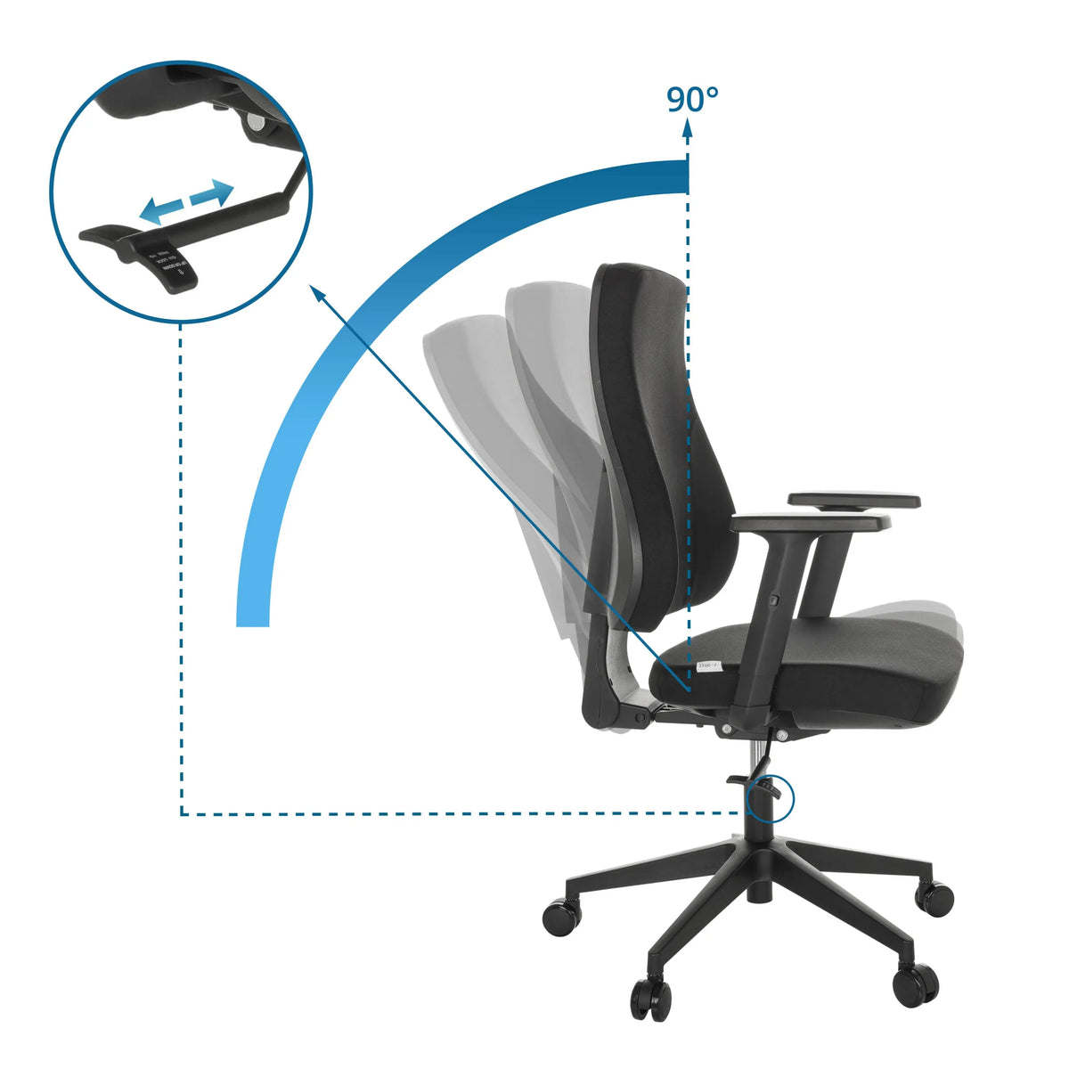 Respaldo ajustable con un ángulo de inclinación de 90° de la Silla de oficina profesional MATHES de hjh OFFICE