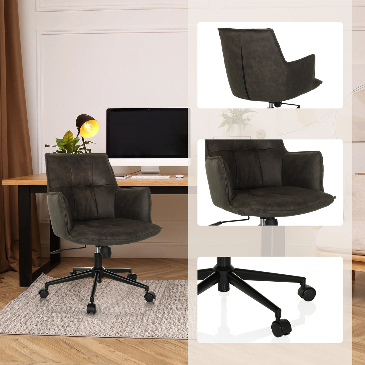 Silla Home Office SOLAO LIFE en color gris oscuro con base de ruedas y reposabrazos de hjh LIVING