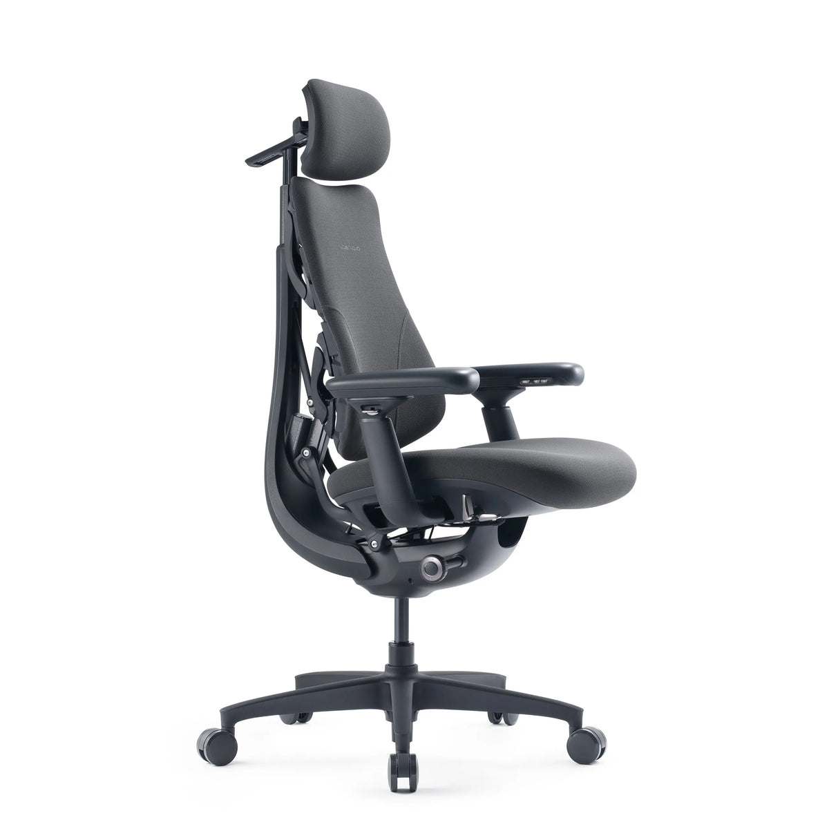 Silla alta gama LiberNovo Omni Gen de color gris oscuro con reposacabezas y reposabrazos de Libernovo