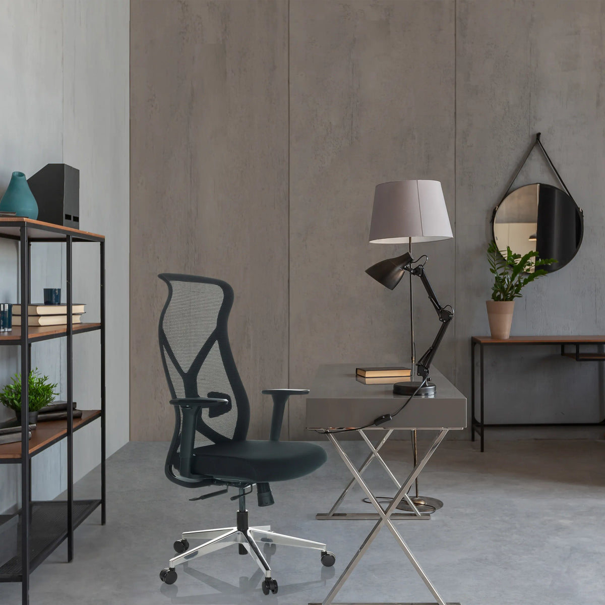 Silla de oficina profesional AZURRO B negra con respaldo de malla y reposabrazos de hjh OFFICE
