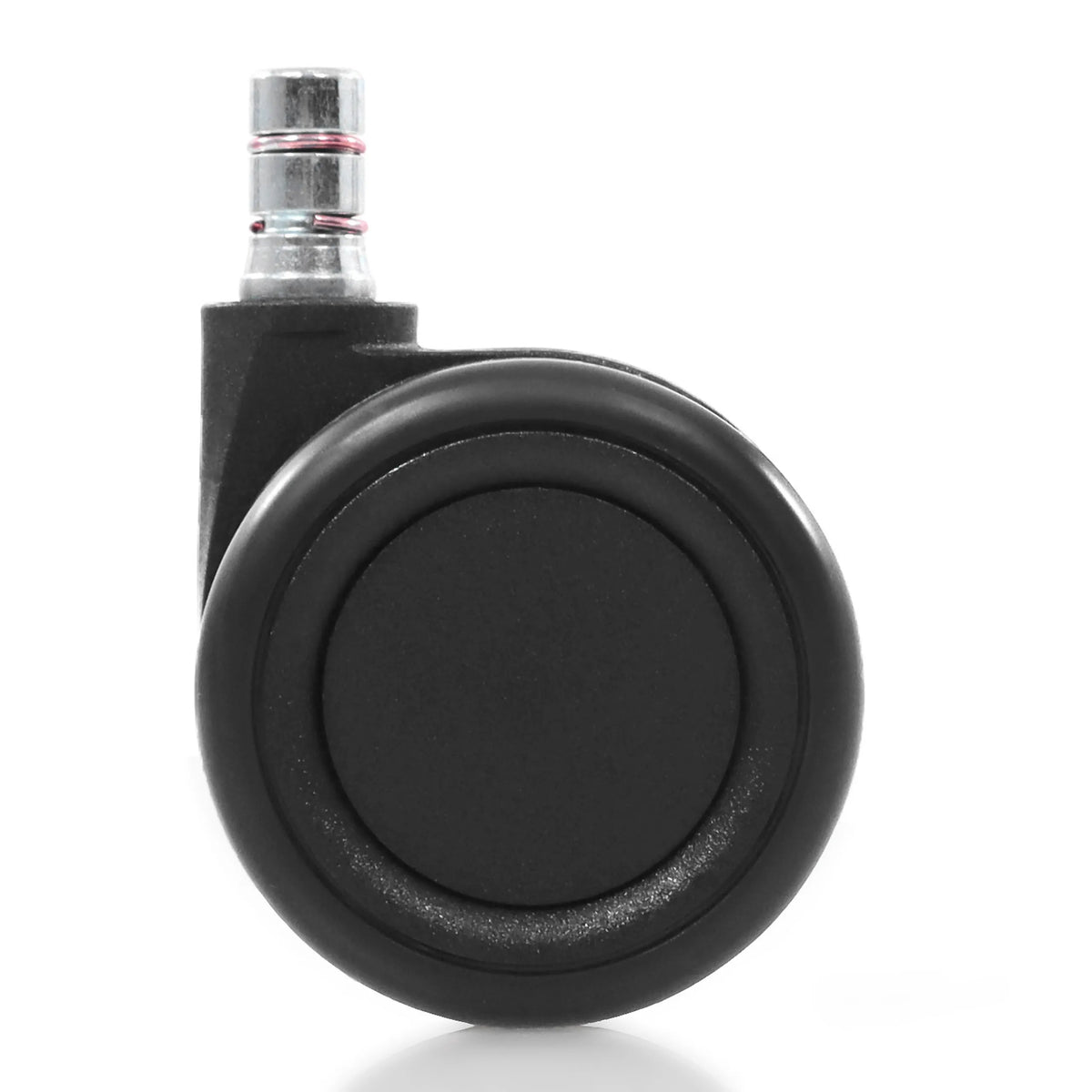 Schwarze Stuhlrolle 5x ROLO COLOR 60 11mm/60mm für Hartböden mit metallischem Befestigungsstift von hjh OFFICE – 360-Grad-Ansicht (schräge Rückenansicht 240°)
