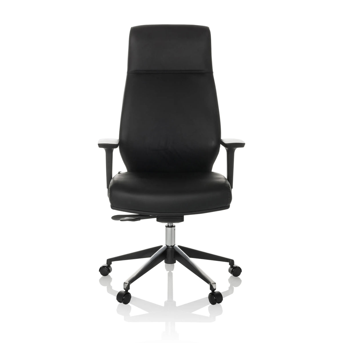 Sillón de oficina profesional VITORO ECO negro con reposabrazos y base de cinco ruedas de hjh OFFICE – vista de 360° (vista frontal 0°)