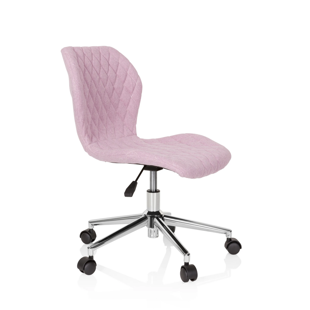 Silla giratoria para niños JOY II rosa con efecto acolchado y base de cinco ruedas de hjh OFFICE – vista de 360° (vista frontal en diagonal 60°)