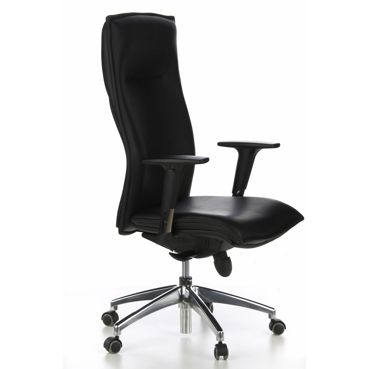 Sillón de alta gama MURANO 20 negro con reposabrazos y base de cinco ruedas de hjh OFFICE – vista de 360° (vista frontal en diagonal 60°)