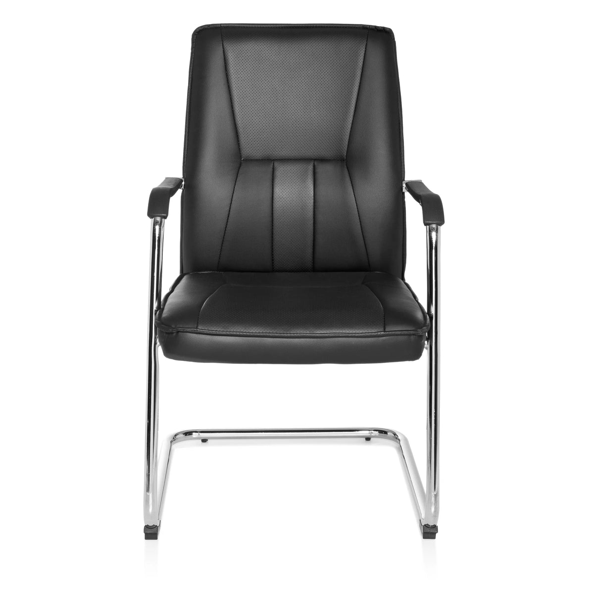 Silla viga voladiza TILA negra con reposabrazos y estructura cromada de hjh OFFICE – vista de 360° (vista frontal 0°)