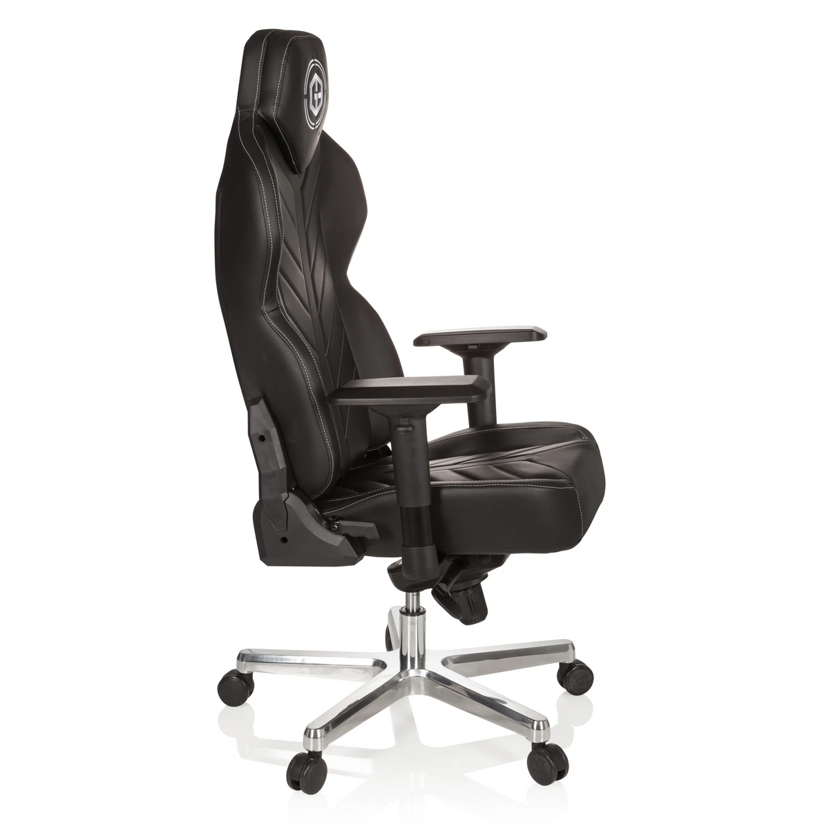 Silla gaming GAMEBREAKER COLOSSUS negra con reposabrazos y base brillante de cinco ruedas de hjh OFFICE – vista de 360° (vista lateral 80°)
