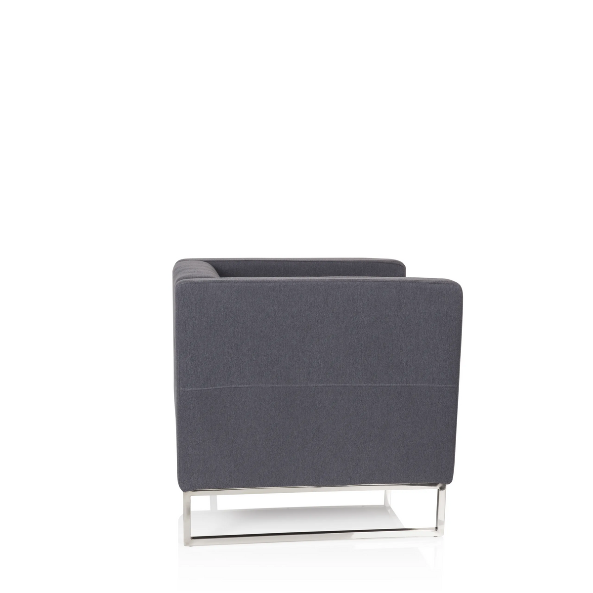 Sillón tapizado BARBADOS gris oscuro con diseño cuadrado y estructura metálica de hjh OFFICE – vista de 360° (vista lateral 100°)