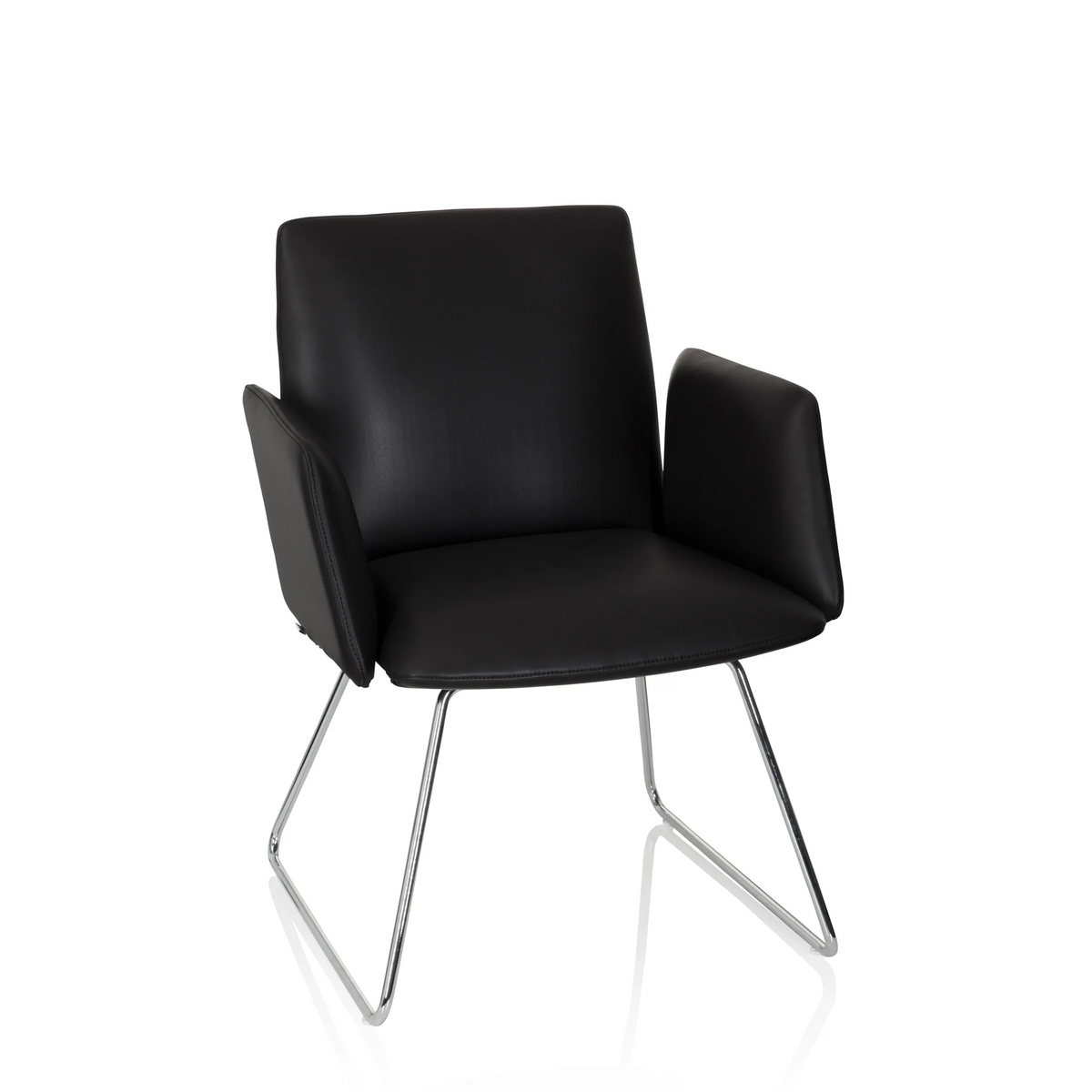 Silla tapizada negra DESIGNIA V con reposabrazos y patas metálicas delgadas de hjh OFFICE – vista de 360° (vista frontal 20°)
