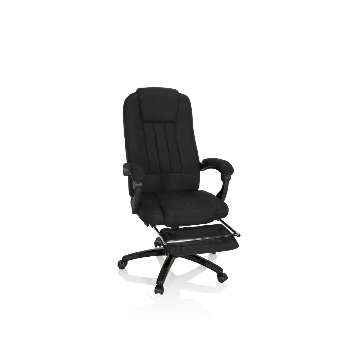 Sillón de oficina Home Office RELAX CL190 negro con reposabrazos y base de cinco ruedas de MyBuero – vista de 360° (vista frontal 20°)
