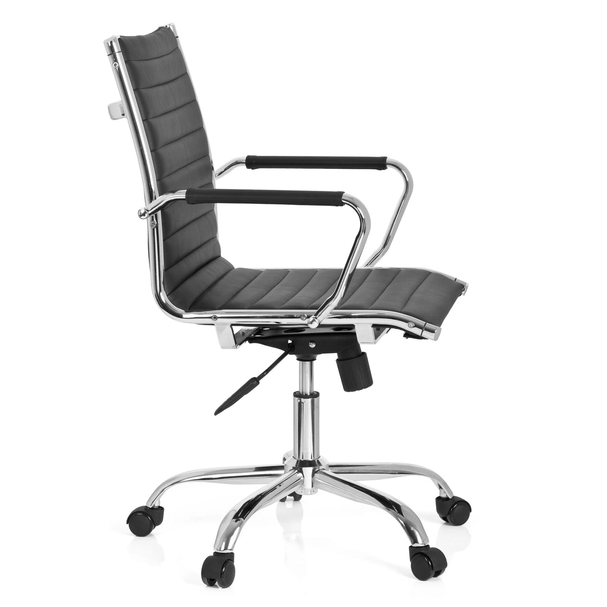 Sillón de oficina profesional VEMONA 10 negro con costura transversal y base de cinco ruedas de hjh OFFICE – vista de 360° (vista lateral 80°)
