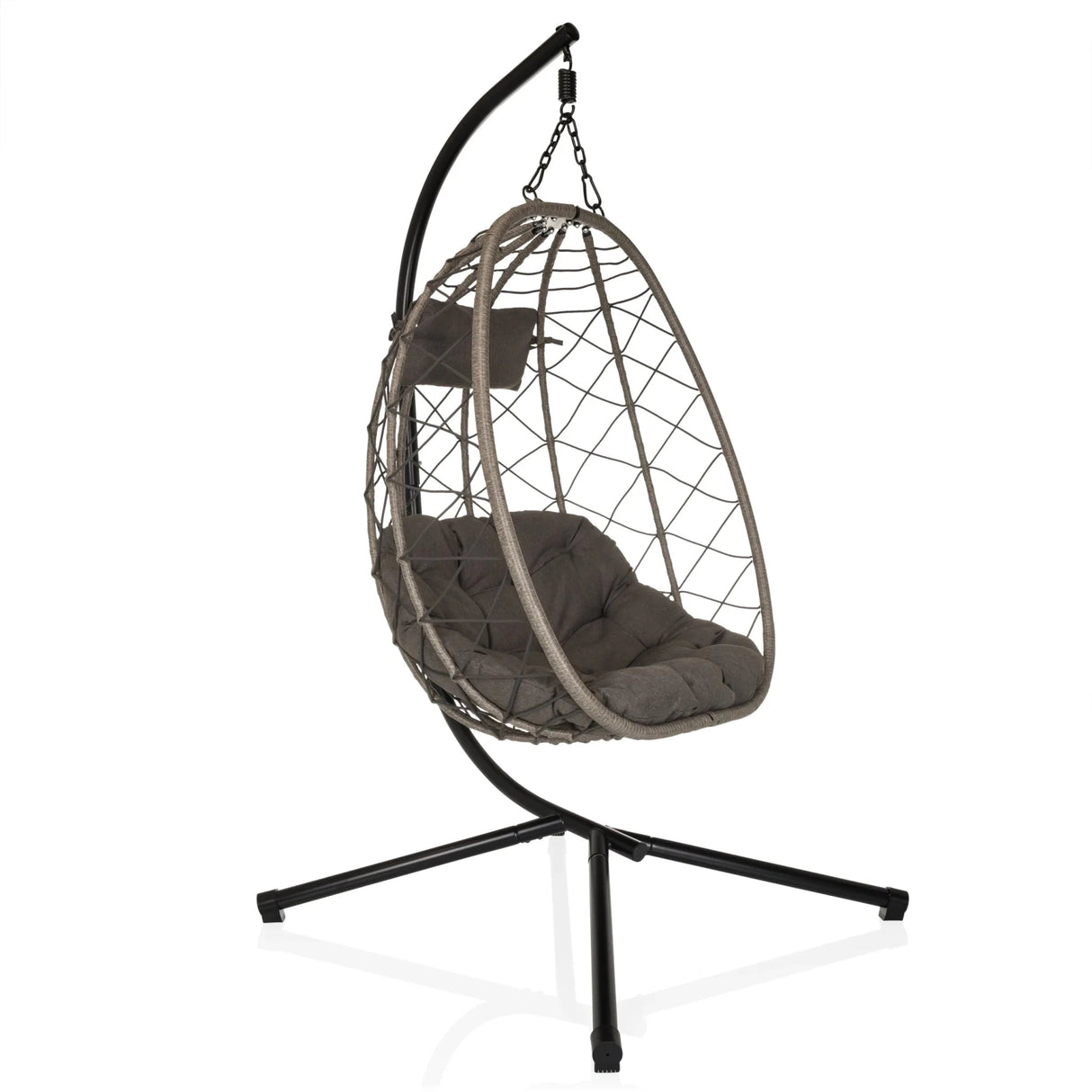 Silla colgante COCOVA con cojín gris, aspecto trenzado y estructura negra de hjh LIVING