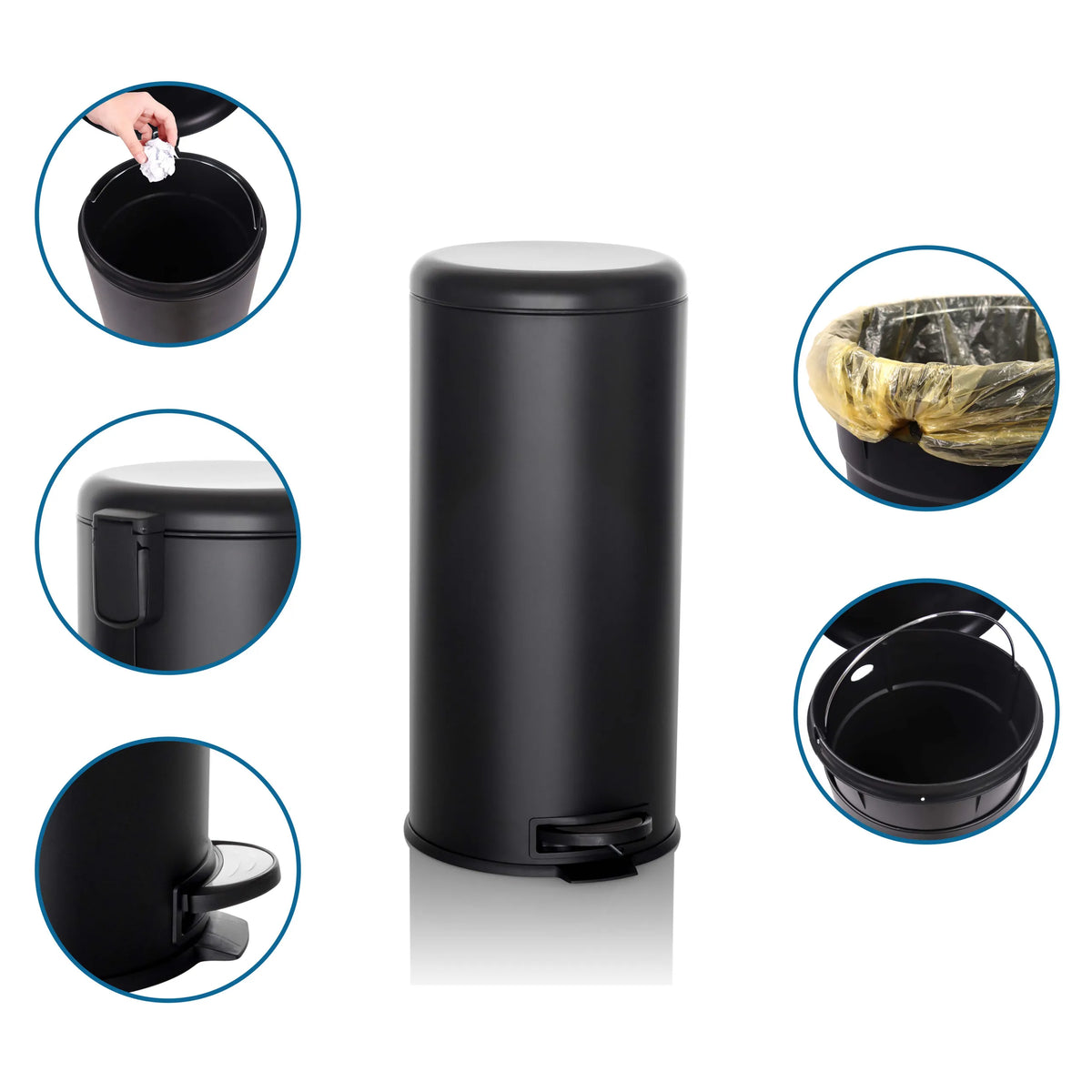 Papelera negra CLEAN STEP con pedal, cubo interior extraíble y bolsa de basura de hjh OFFICE