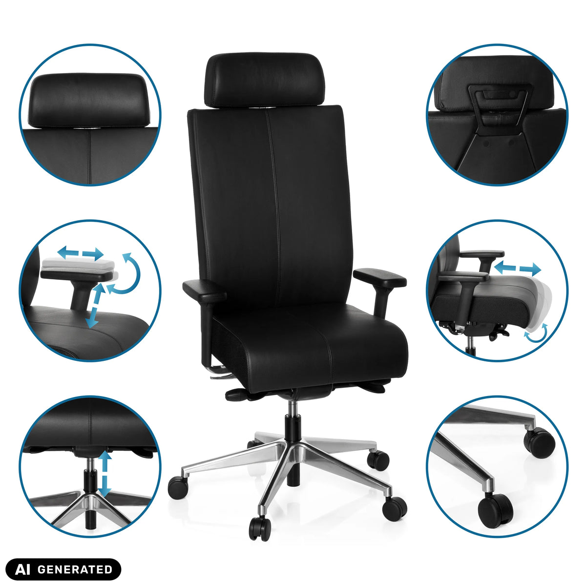 Funciones ajustables de la silla de oficina profesional PRO-TEC XXL en negro de hjh OFFICE (imagen generada por IA)