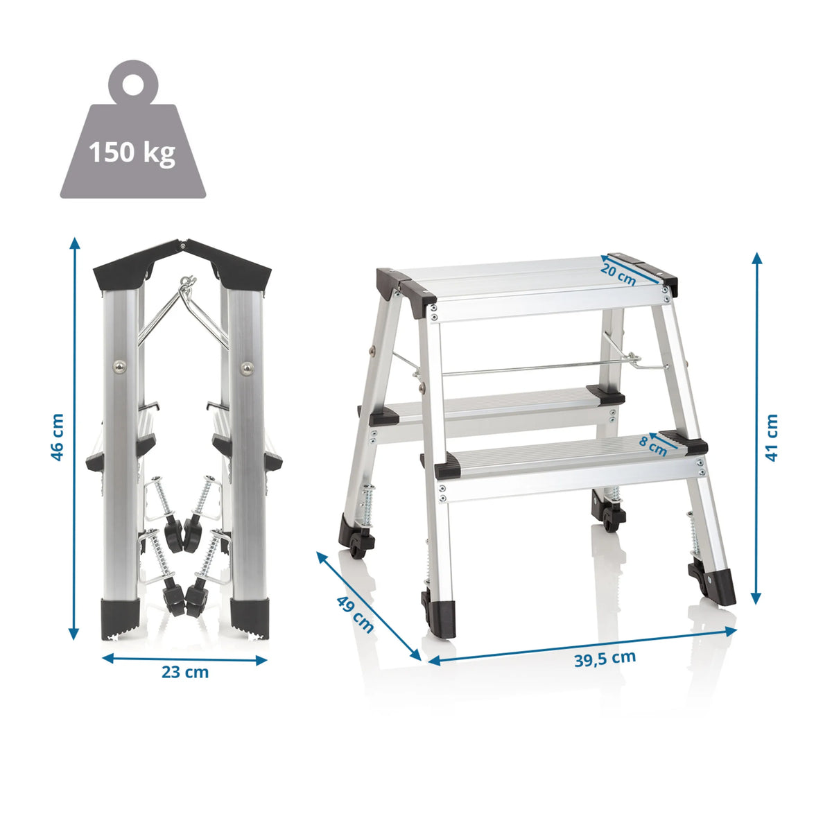 Dibujo dimensional de la Escalera plegable SOLID VI con una altura de 41 cm y una capacidad de carga de 150 kg de hjh OFFICE