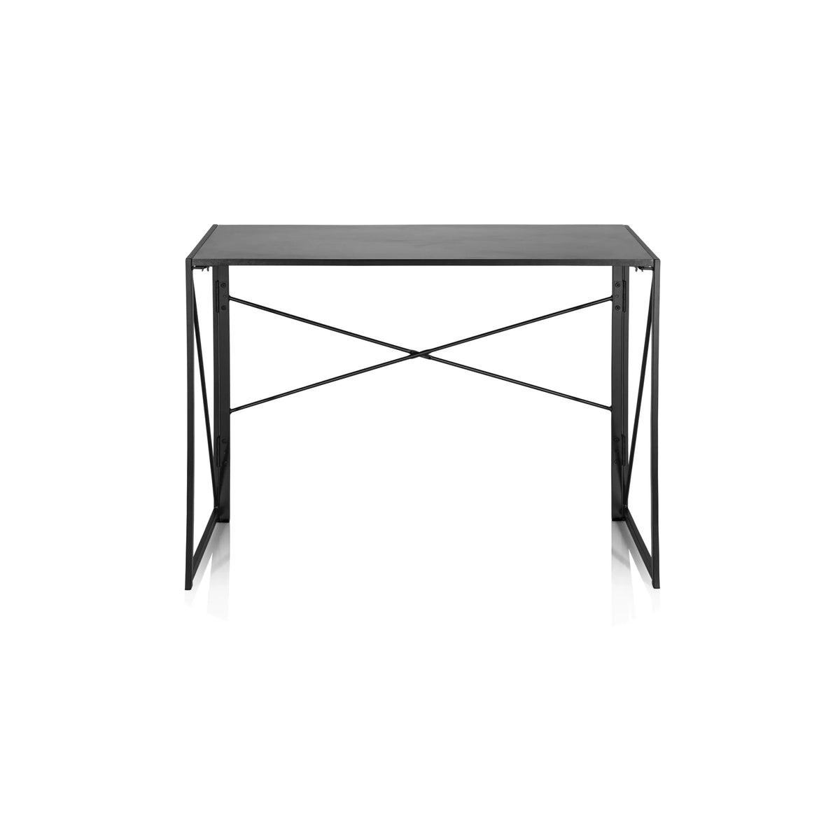 Escritorio plegable EASY UP MULTI negro con un travesaño en X para mayor estabilidad de hjh OFFICE – vista de 360° (vista frontal 0°)
