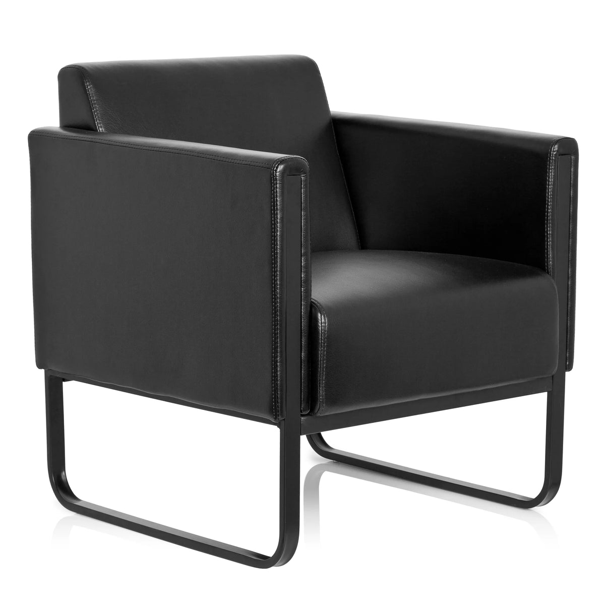 Sillón tapizado negro BALI BLACK con reposabrazos y estructura de hjh OFFICE – vista de 360° (vista frontal en diagonal 40°)