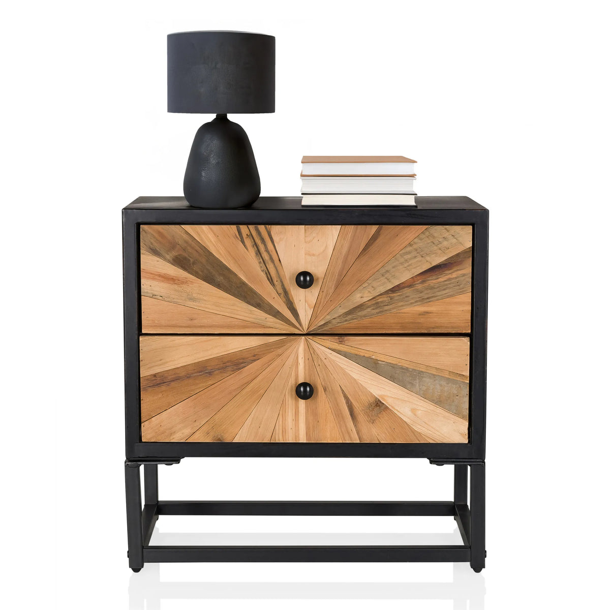 aparador SANTJAGO BLACK SUN S con dos cajones en aspecto madera y estructura metálica negra de hjh LIVING