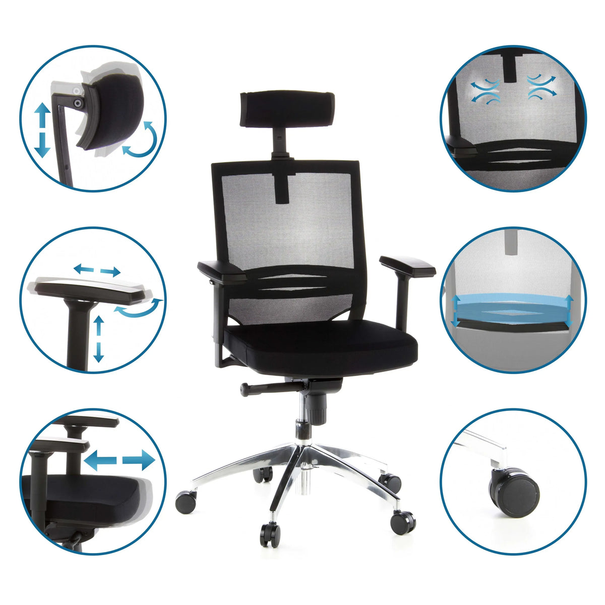 Silla de oficina profesional PORTO MAX en negro con diversas opciones de ajuste de hjh OFFICE