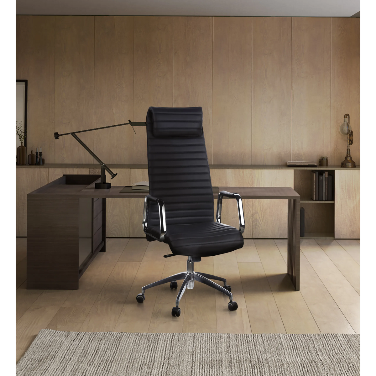 Sillón de alta gama ASPERA 20 en negro con tapicería acanalada y reposabrazos brillantes de hjh OFFICE