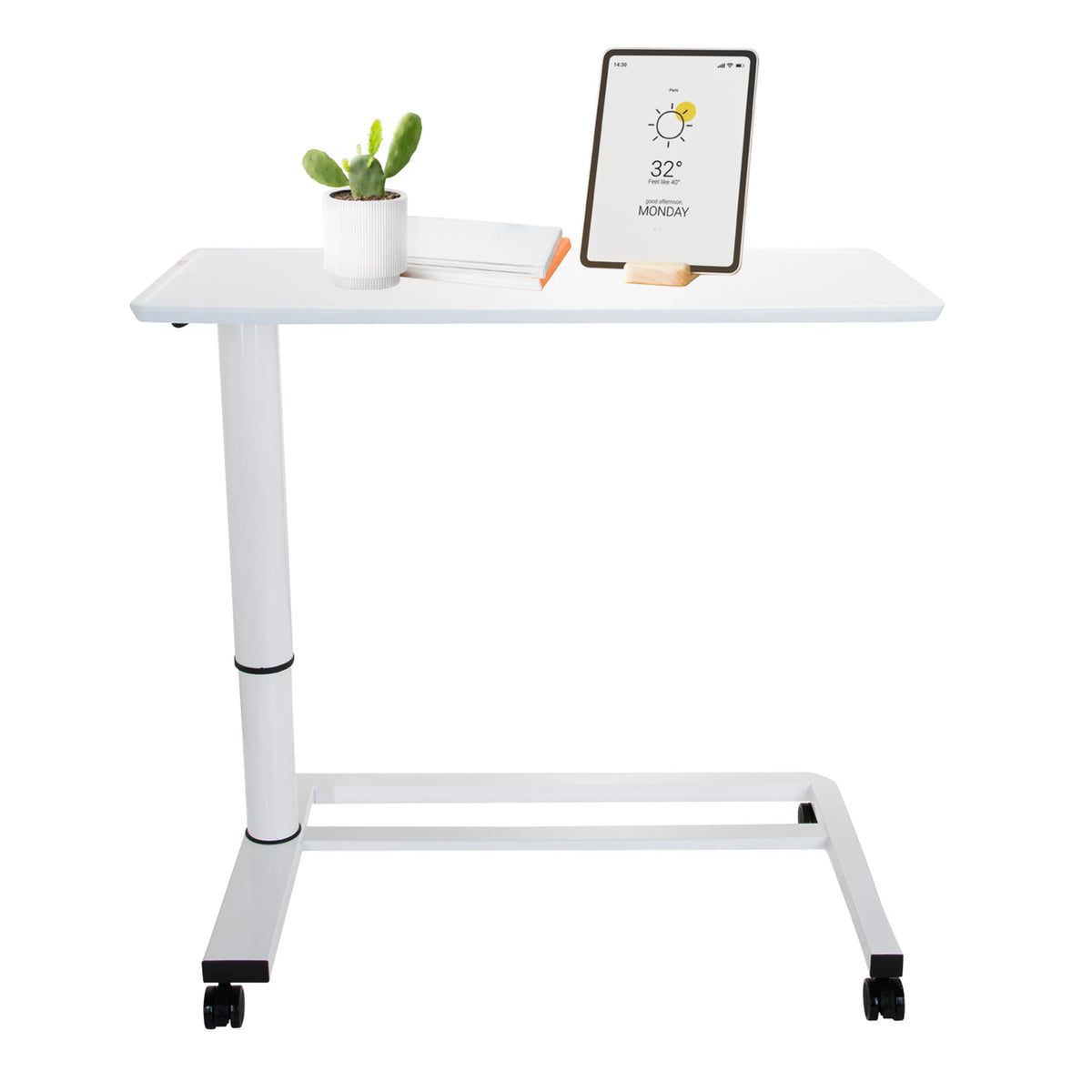 Escritorio de pie blanco STAND II con ruedas y un tablero de hjh OFFICE