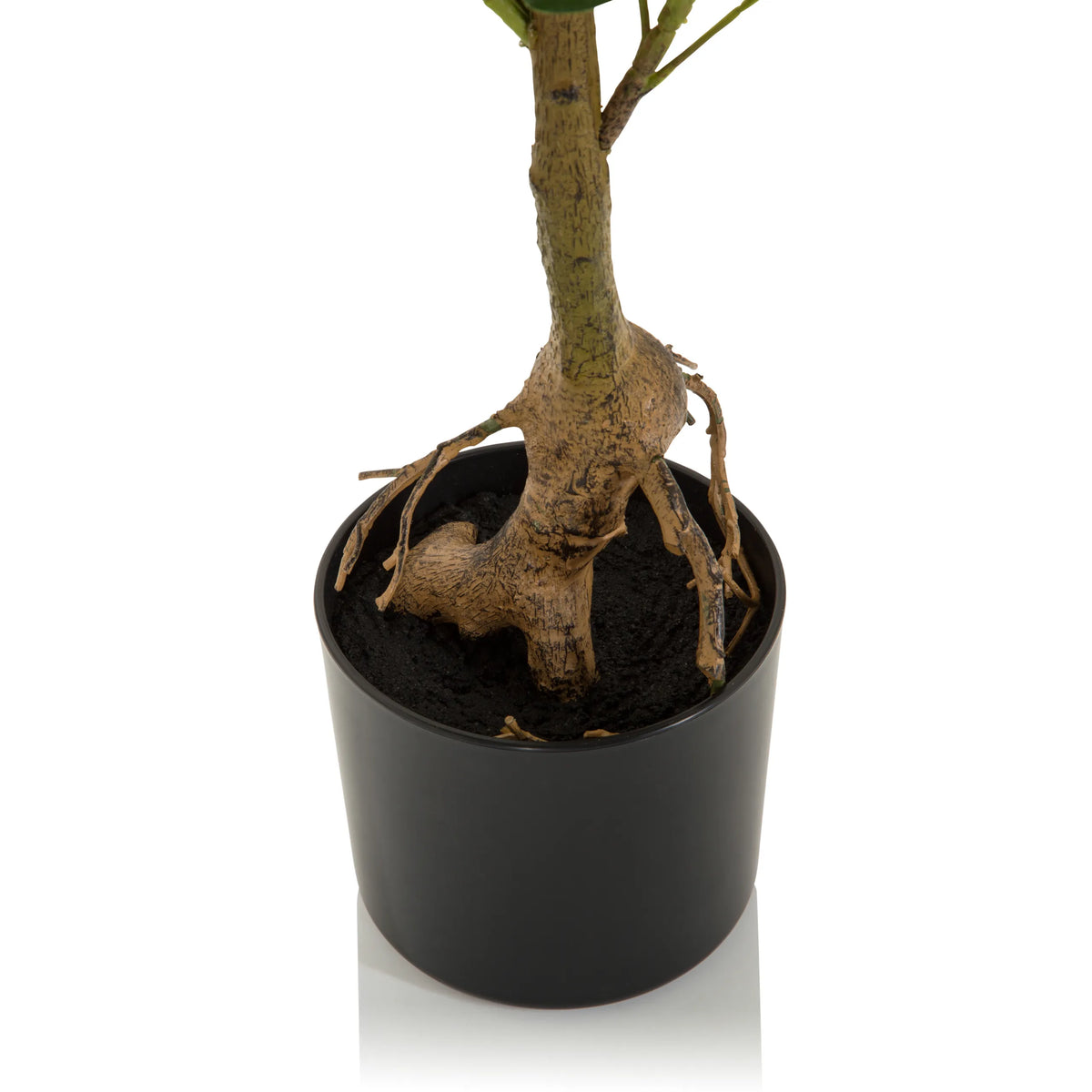 Tronco y zona de las raíces de la planta artificial SCHEFFLERA en una maceta negra de hjh OFFICE