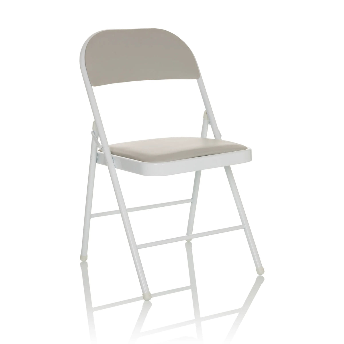 silla plegable gris TUDELA W con tapizado de cuero sintético y estructura blanca de hjh OFFICE – vista de 360° (vista frontal en diagonal 30°)