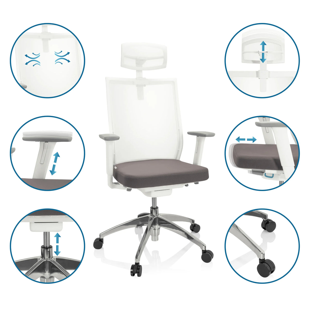 Mecanismos de ajuste de la Silla de oficina profesional ASPEN WHITE PRO en gris-blanco de hjh OFFICE