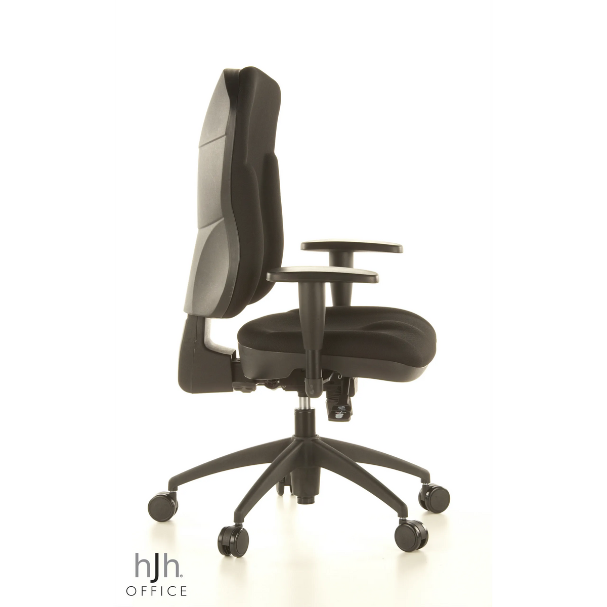 Silla de oficina profesional WELLPOINT 30 K2 negra con reposabrazos y base de cinco ruedas de Topstar – vista de 360° (vista lateral 80°)
