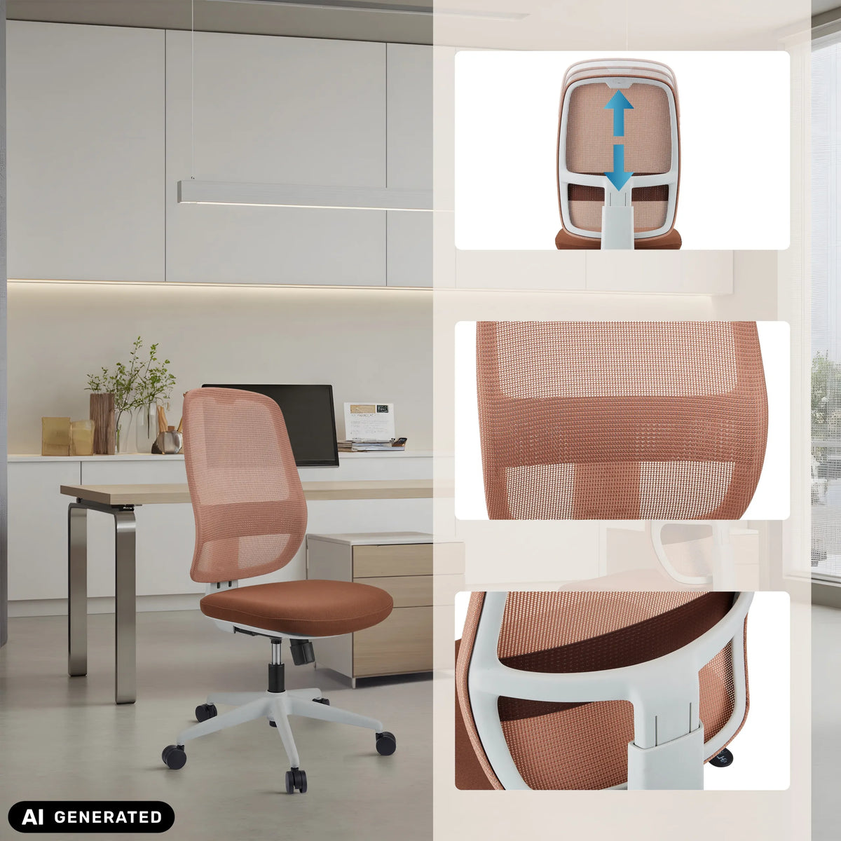 Silla de oficina profesional Minoro W en blanco y marrón con respaldo regulable en altura de hjh OFFICE (imagen generada por IA)