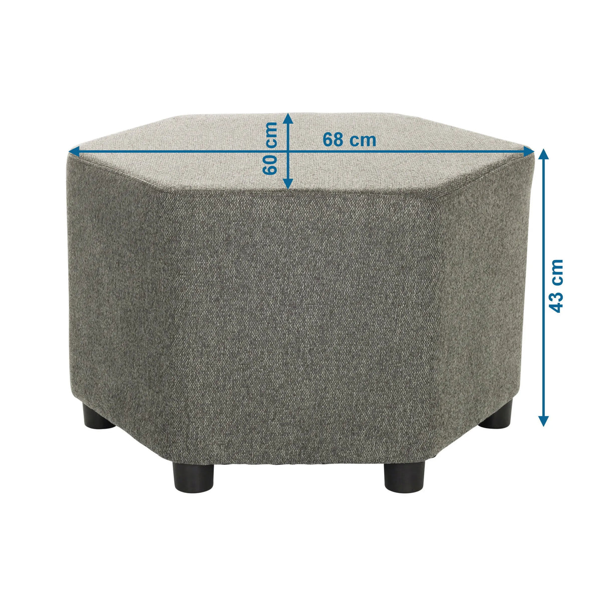 Vista de dimensiones del taburete tapizado BAREO de 68 × 60 cm y una altura de 43 cm de hjh OFFICE