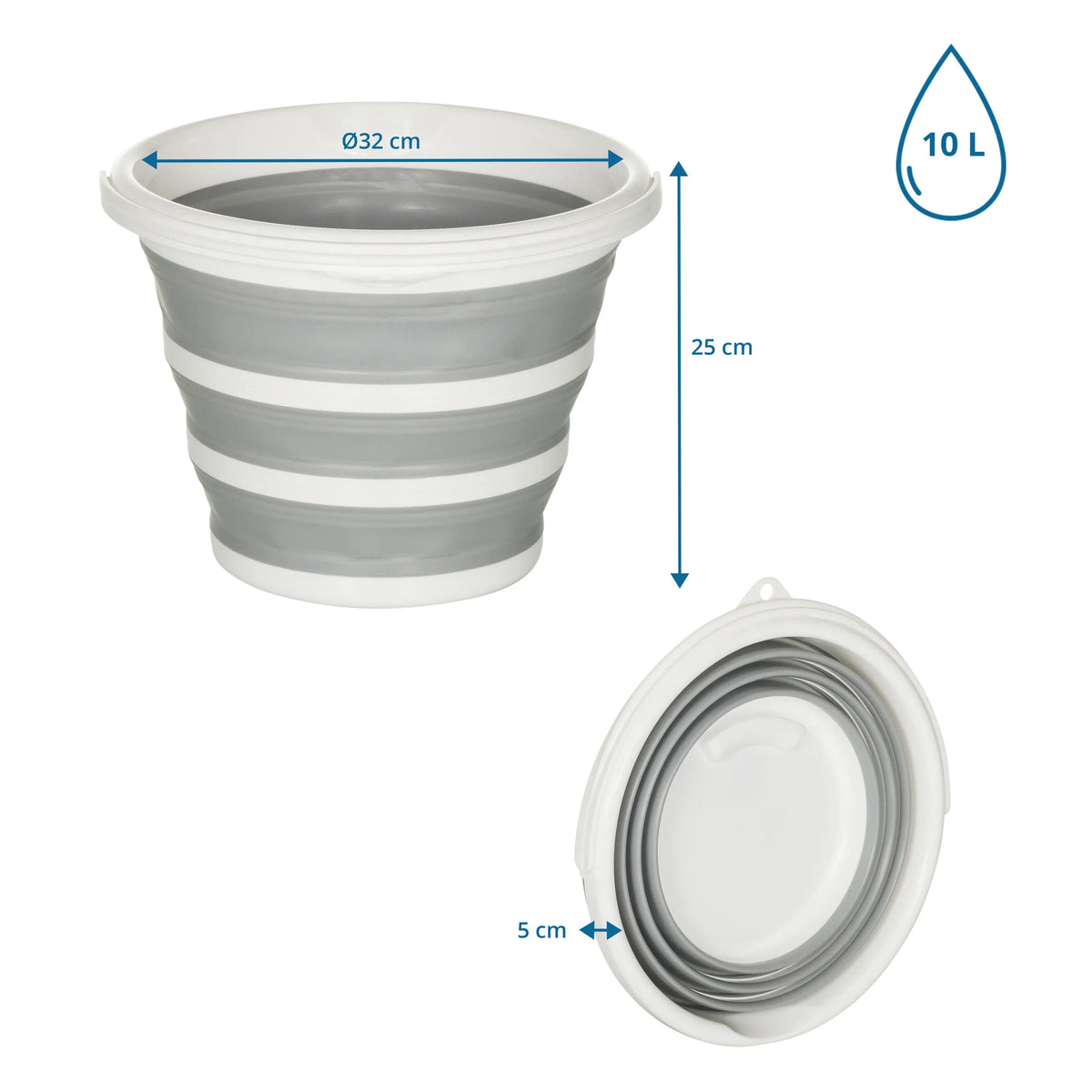 Dibujo dimensional del Contenedor plegable CLEAN SILR con volumen de 10 l y 32 cm de diámetro de hjh OFFICE