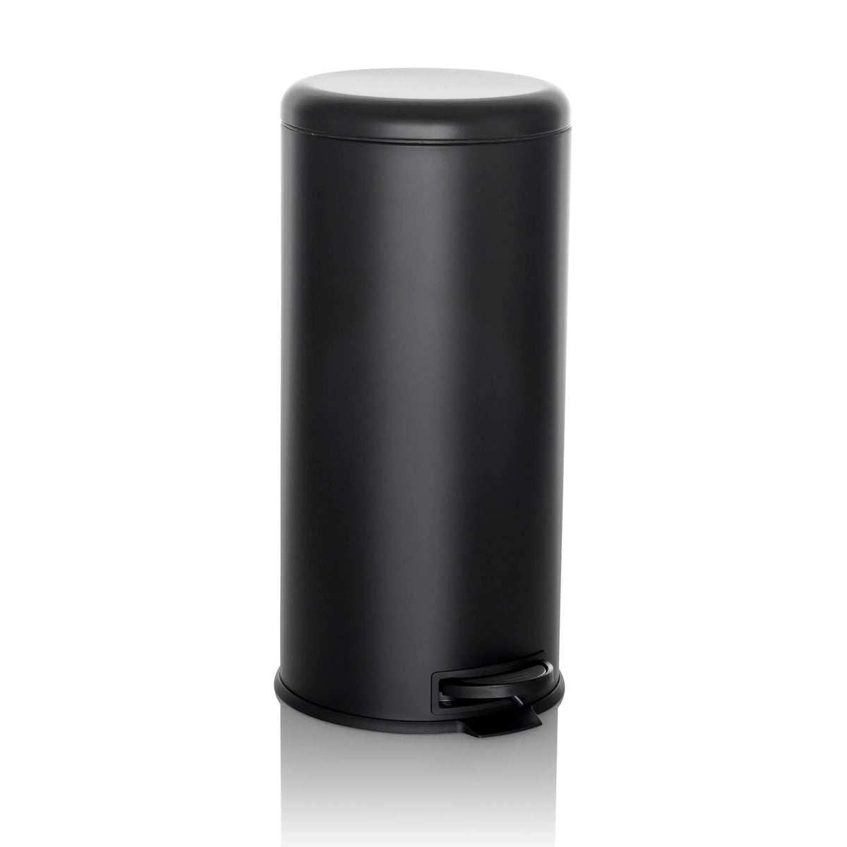 Papelera CLEAN STEP negra con tapa y pedal de hjh OFFICE – vista de 360° (vista frontal en diagonal 30°)