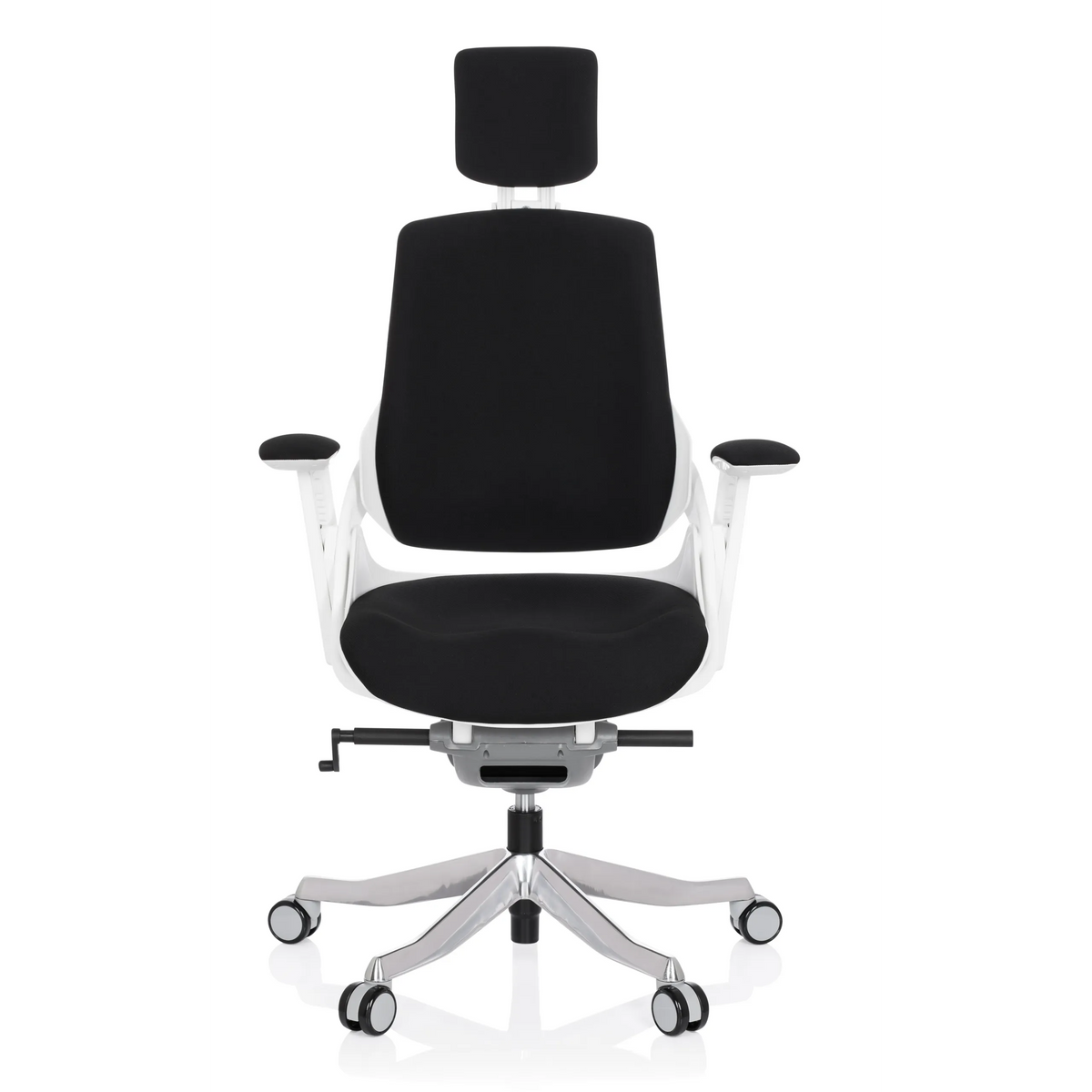 Silla de oficina profesional SPEKTRE negra con reposacabezas y base de cinco ruedas de hjh OFFICE – vista de 360° (vista frontal 0°)