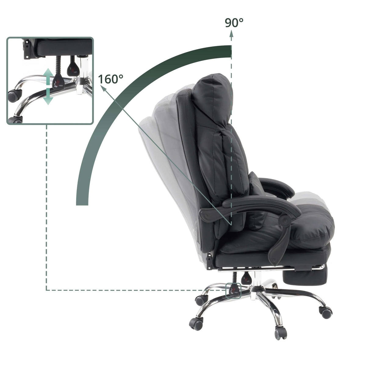 Sillón de oficina Home Office Relax Legoro negro con reposapiés y base cromada de MyBuero