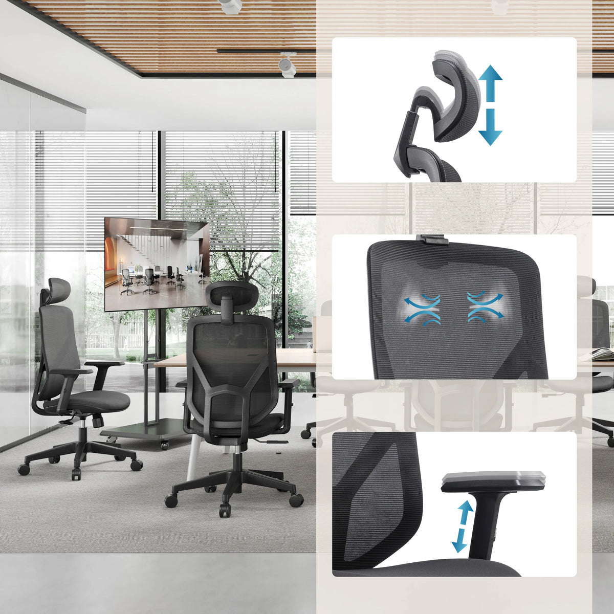 Reposacabezas y reposabrazos ajustables en altura de la Silla Home Office BLACORE de MyBuero