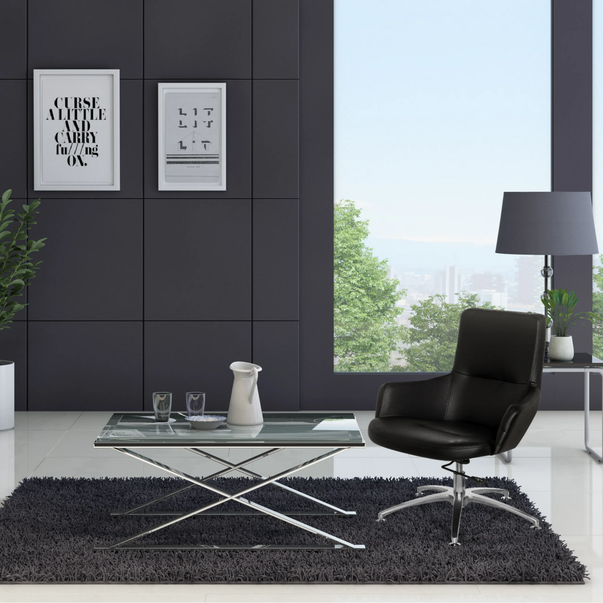 Sillón de diseño SHAKE 300 negro con base en estrella brillante en un ambiente moderno de hjh OFFICE