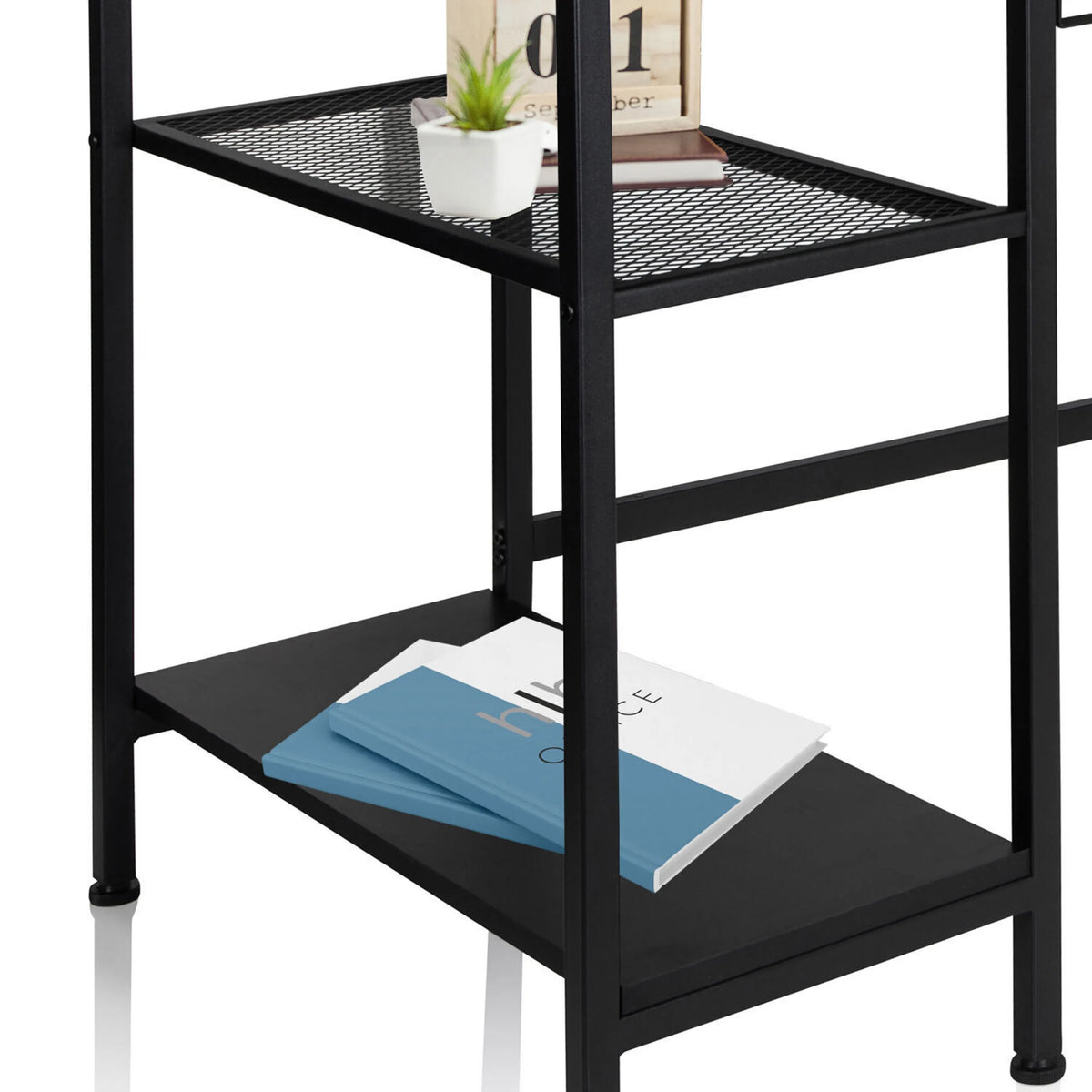 Estantes negros del Escritorio WORKSPACE H I con una superficie de rejilla y una superficie lisa de hjh OFFICE