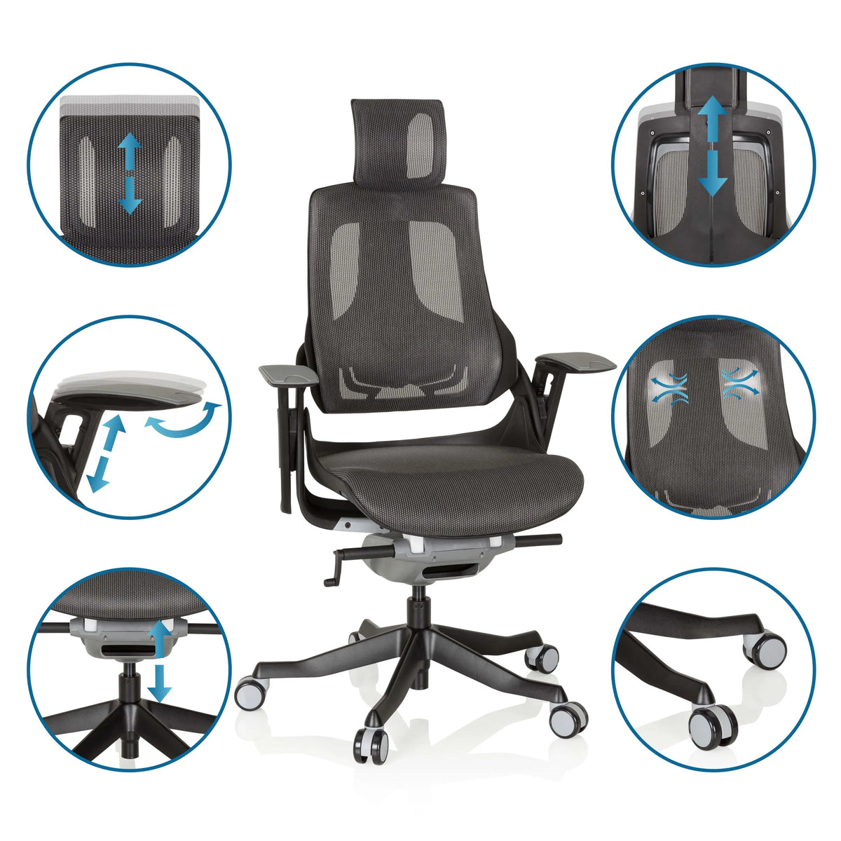 Silla de oficina profesional SPEKTRE BLACK con malla y diversas opciones de ajuste de hjh OFFICE