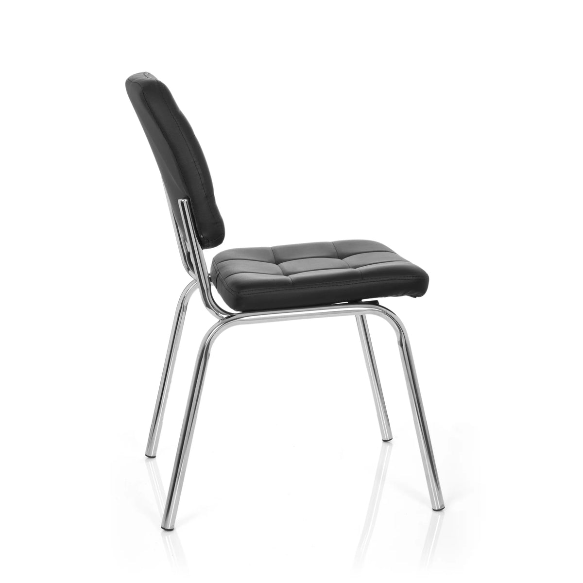 Silla de cuatro patas PICENO V negra con tapicería acolchada y estructura de cromo de hjh OFFICE – vista de 360° (vista lateral 100°)