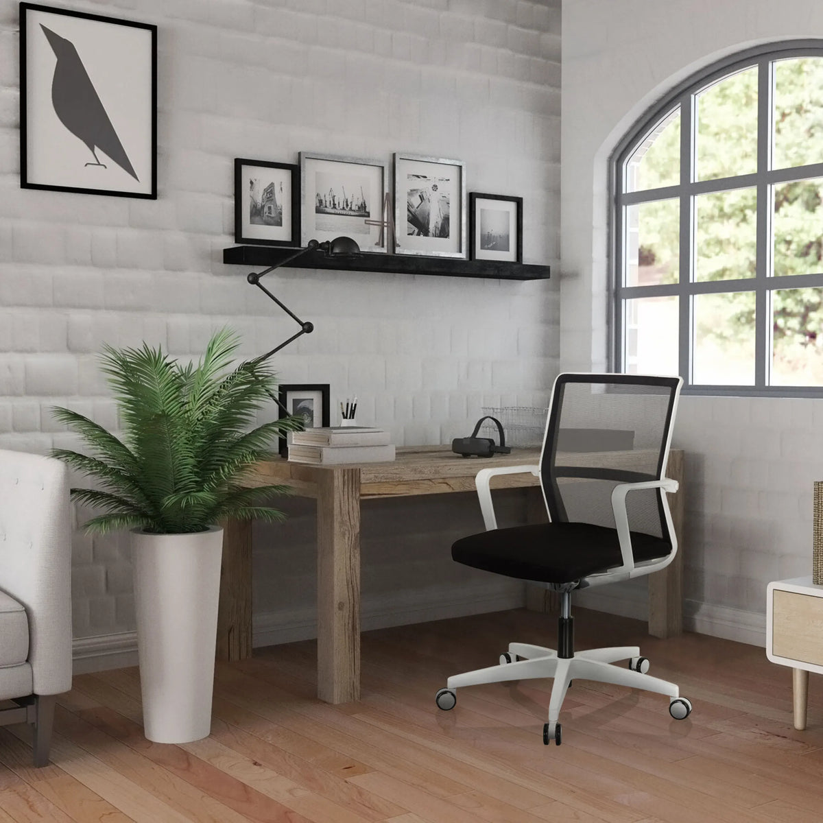 Silla de oficina profesional MOVE-TEC NET 3D W en blanco y negro con respaldo de malla y base con ruedas de hjh OFFICE