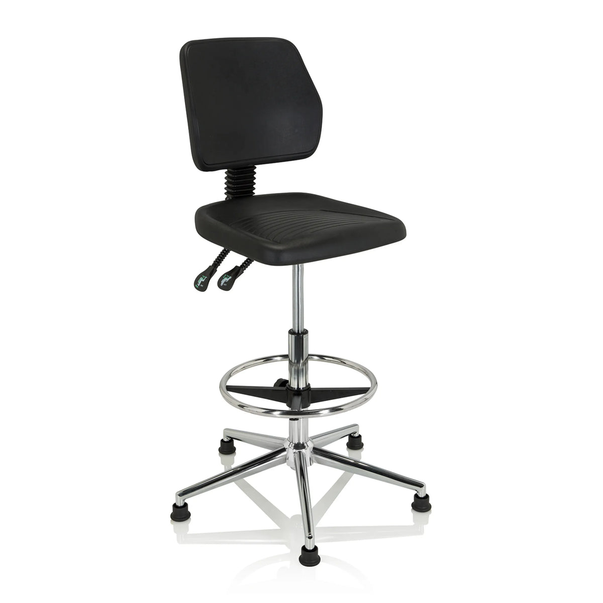 Silla de mostrador negra TOP WORK 11 I con anillo reposapiés y base estrellada con deslizadores de hjh OFFICE