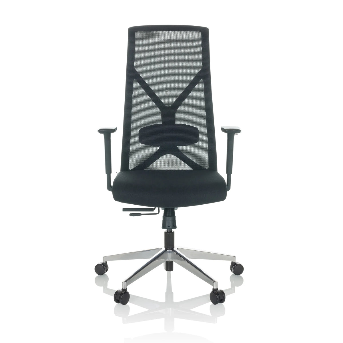 Silla de oficina profesional AZURRO B negra con respaldo de malla y base de cinco ruedas de hjh OFFICE – vista de 360° (vista frontal 0°)