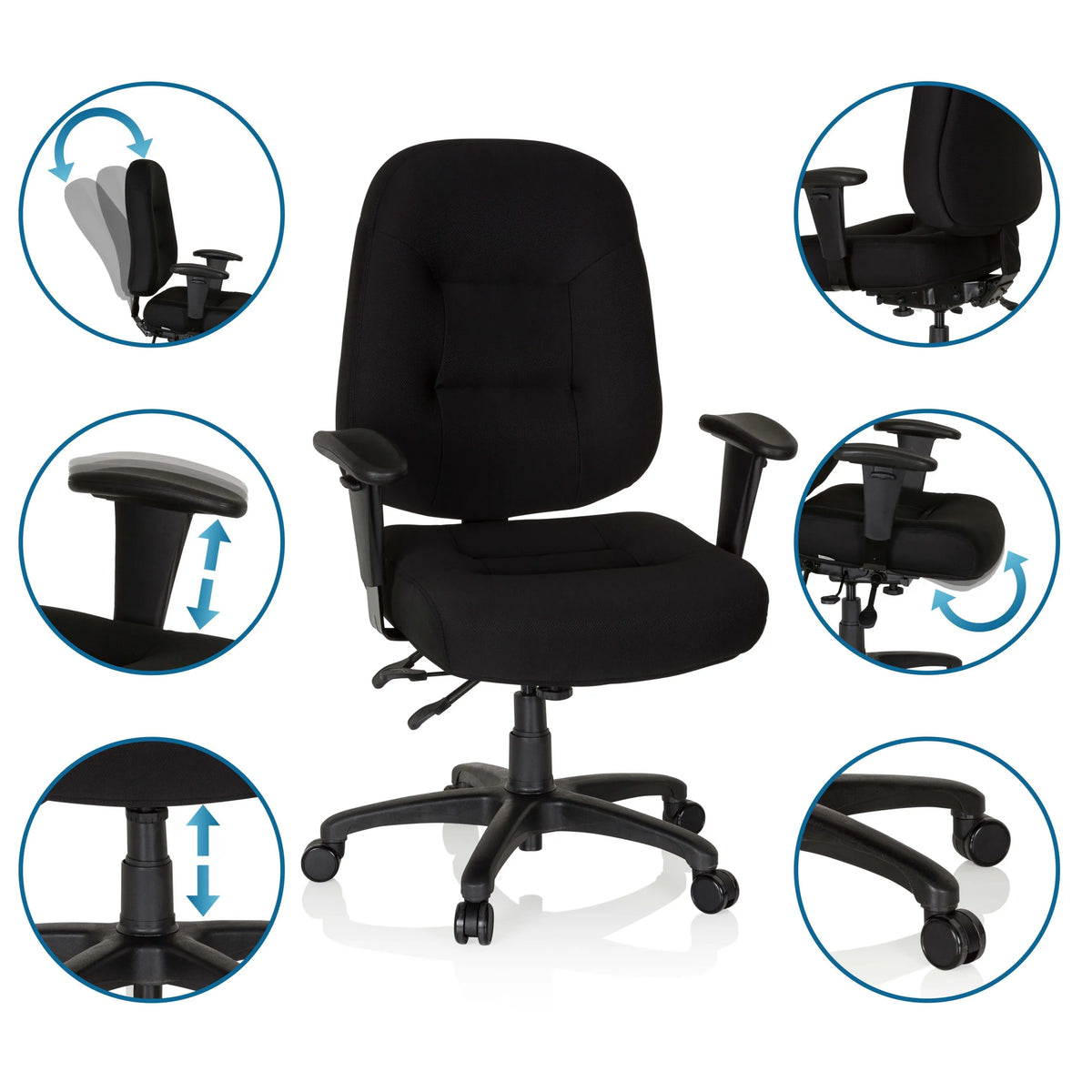 Silla de oficina profesional ZENIT XXL negra con reposabrazos y altura del asiento ajustables de hjh OFFICE