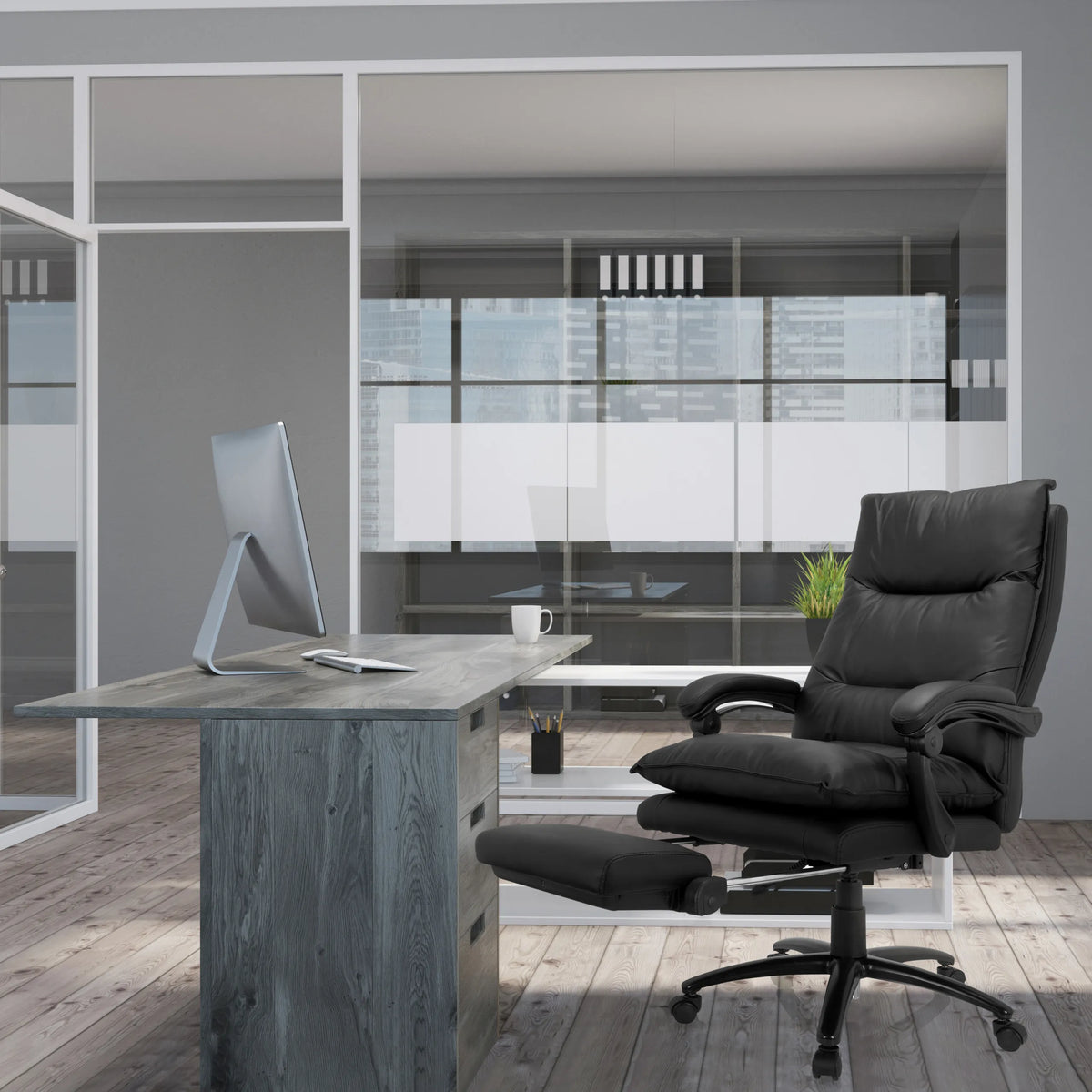 Sillón de oficina Home Office RELAX CL 200 negro de cuero sintético con reposapiés extensible de MyBuero