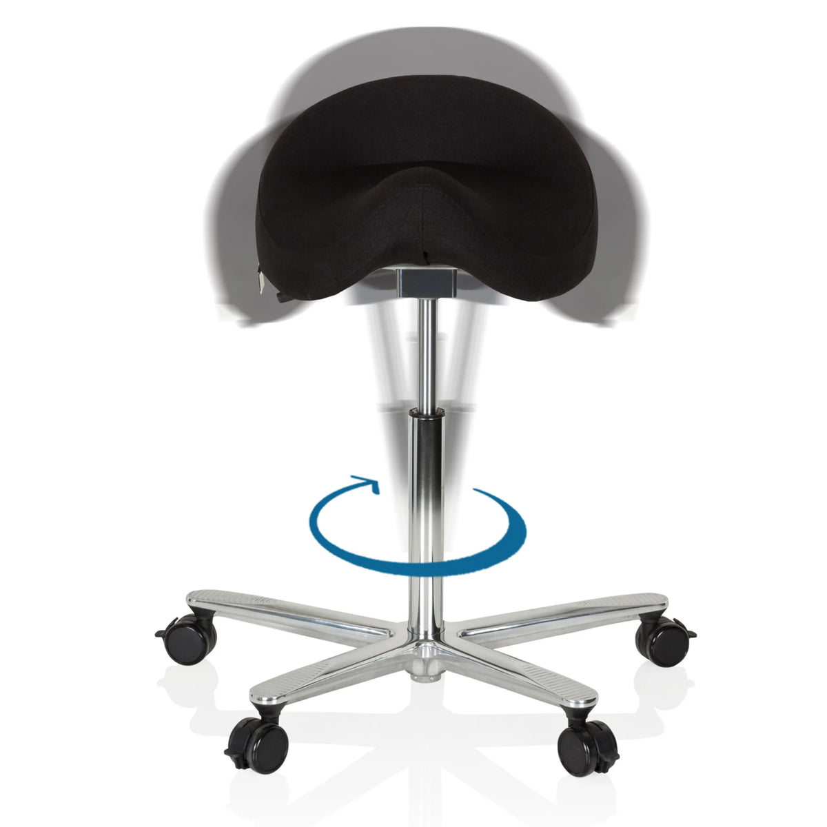 Función giratoria del taburete de silla de montar MOVE-TEC 3D PRO I con asiento negro y cruceta para pies de hjh OFFICE