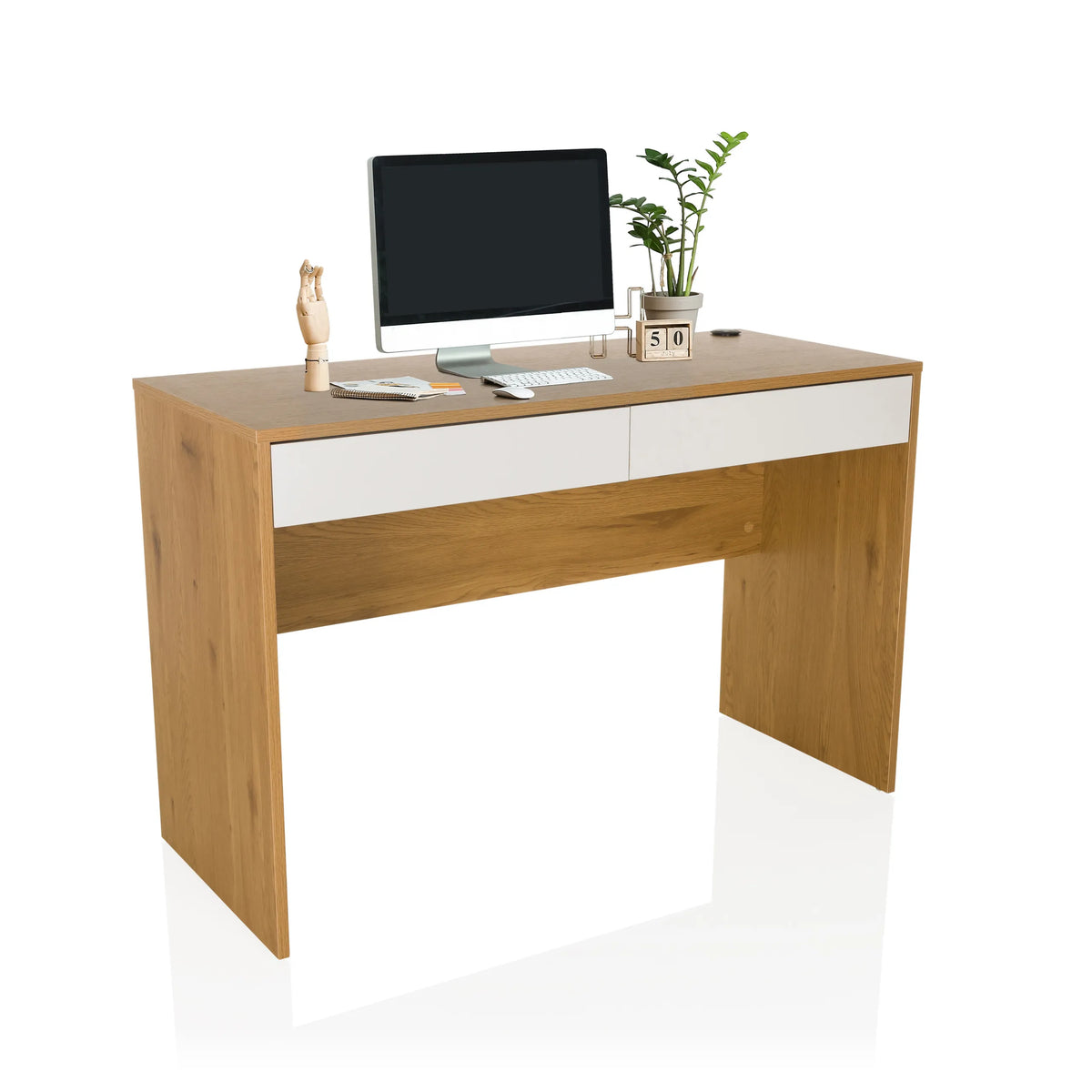 Escritorio BERGA en roble y blanco con dos cajones de hjh LIVING